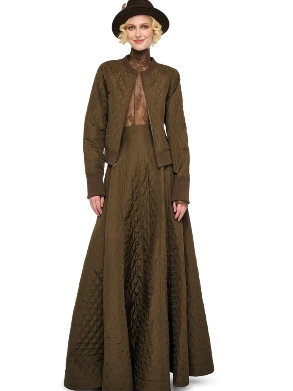 Norma Kamali Long Quilted 'Grace' Skirt in Bark (NWT) - Picture 9 of 10